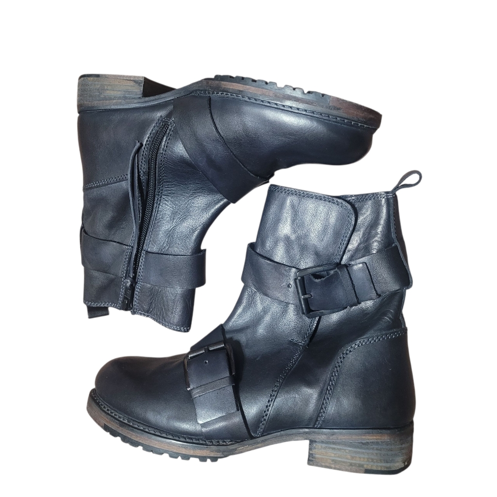 Vintage Foundey Co Black Leather Buckle Boots Size 7.5